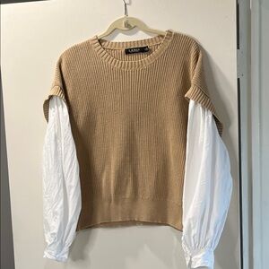 Ralph Lauren Cotton Sweater with White Blouse Sleeves L